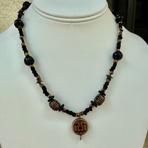 Hand Crafted Black and Copper Toned Jack O'Lantern Pumpkin Necklace